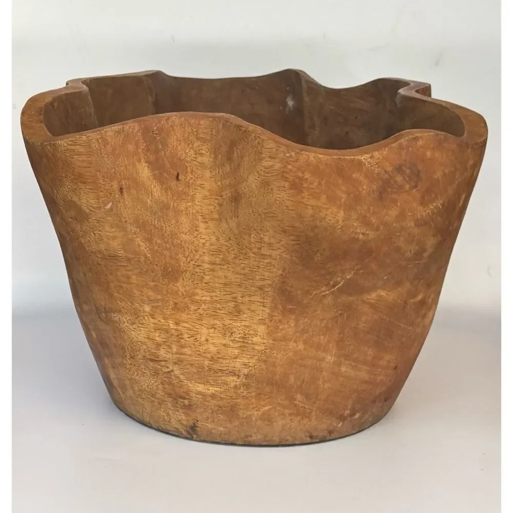 Vintage Pottery Barn Hand Carved Solid  Mango Wood Vessel Display Bowl